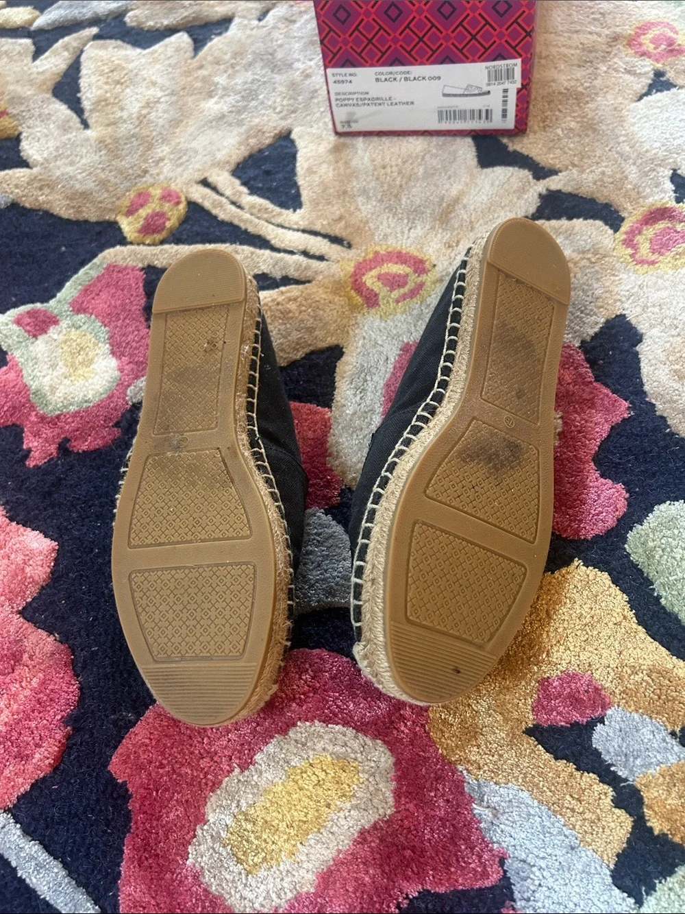 Tory Burch Poppy Black Espadrille Loafers with Patent Accents - Women